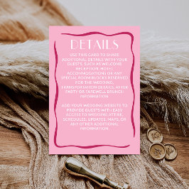 Tarjeta De Recepción Detalles de Boda Modernos Retro en Rosa Vibrante y