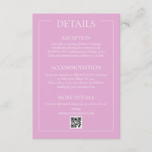 Tarjeta De Recepción Detalles de boda modernos rosados