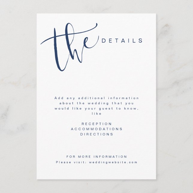 Tarjeta De Recepción Detalles de Boda Modernos Simples en Letra Script  (Anverso)