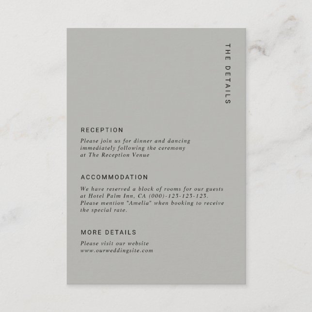 Tarjeta De Recepción Detalles de Boda Modernos Simples Grises Mínimos y (Anverso)