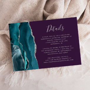 Tarjeta De Recepción Detalles de Boda Modernos Verde Azul Plateado Ágat