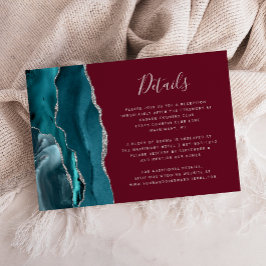 Tarjeta De Recepción Detalles de Boda Modernos Verde Azul Plateado Ágat