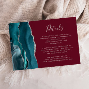 Tarjeta De Recepción Detalles de Boda Modernos Verde Azul Plateado Ágat