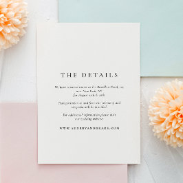 Tarjeta De Recepción Detalles de Boda Modernos y Elegantes en Blanco y