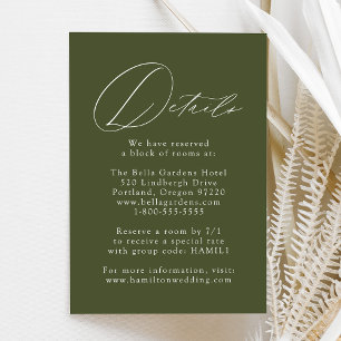 Tarjeta De Recepción Detalles de Boda Modernos y Elegantes en Verde Oli