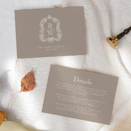 Tarjeta De Recepción Detalles de Boda Monograma Cresta Beige