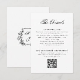 Tarjeta De Recepción Detalles de Boda Monograma Cresta Código QR Blanco