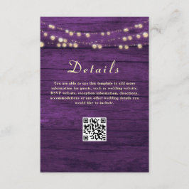 Tarjeta De Recepción Detalles de Boda Morada Código QR