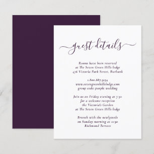 Tarjeta De Recepción Detalles de Boda Morados Modernos y Elegantes