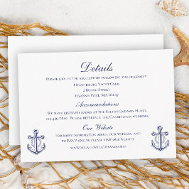Tarjeta De Recepción Detalles de Boda Náuticos con Ancla Azul Marino