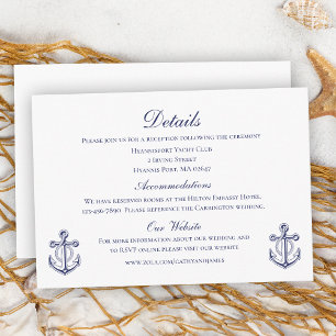 Tarjeta De Recepción Detalles de Boda Náuticos con Ancla Azul Marino
