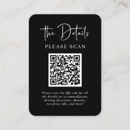 Tarjeta De Recepción Detalles de Boda negro moderno simple con código Q