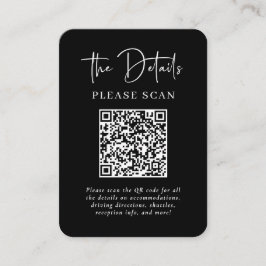 Tarjeta De Recepción Detalles de Boda negro moderno simple con código Q