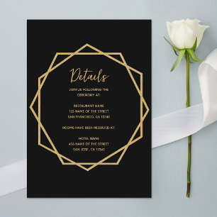 Tarjeta De Recepción Detalles de Boda Negro Oro Elegante Geométrico