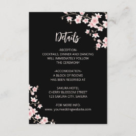 Tarjeta De Recepción Detalles de boda negros de flor de cerezo rosa rub