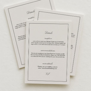 Tarjeta De Recepción Detalles de Boda Negros y Marfiles Modernos