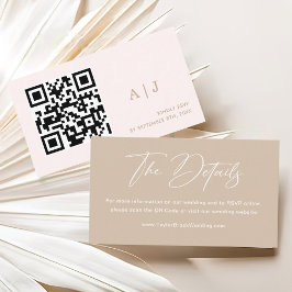 Tarjeta De Recepción Detalles de Boda Neutros Beige Boho Código Qr