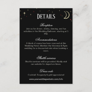 Tarjeta De Recepción Detalles de Boda Nocturna con Luna Creciente y Est