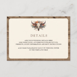 Tarjeta De Recepción Detalles de Boda Occidental Cráneo de Vaca Floral
