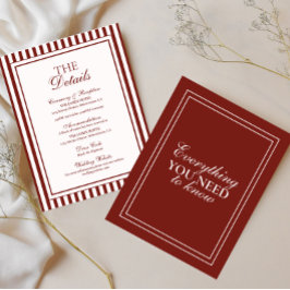Tarjeta De Recepción Detalles de Boda Old Money de Borgoña Enclosure