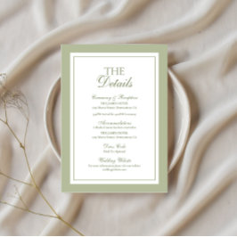 Tarjeta De Recepción Detalles de Boda Old Money en Verde Salvia - Tarje