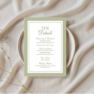 Tarjeta De Recepción Detalles de Boda Old Money en Verde Salvia - Tarje