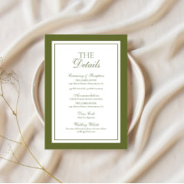 Tarjeta De Recepción Detalles de Boda Old Money Verde Oliva Adjuntos