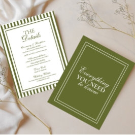 Tarjeta De Recepción Detalles de Boda Olive Green Old Money Enclosure