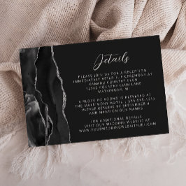 Tarjeta De Recepción Detalles de Boda Oscura con Agata Negra Plateada M