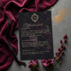 Tarjeta De Recepción Detalles de Boda Oscura con Cresta Victoriana Vint