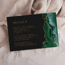 Tarjeta De Recepción Detalles de Boda Oscura Verde Esmeralda Ágata Dora