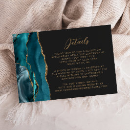 Tarjeta De Recepción Detalles de boda oscuros con ágata azul turquesa y