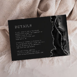 Tarjeta De Recepción Detalles de boda oscuros de plata y ágata negra mo