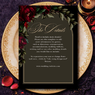Tarjeta De Recepción Detalles de boda oscuros góticos rojos verdes flor