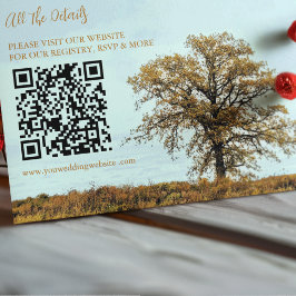 Tarjeta De Recepción Detalles de Boda Otoñal Bajo un Roble Rústico