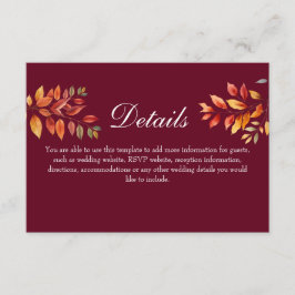 Tarjeta De Recepción Detalles de Boda Otoñal Borgoña