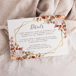 Tarjeta De Recepción Detalles de Boda Otoñal Floral Dorado