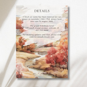 Tarjeta De Recepción Detalles de Boda Otoño Rojo Río Bosque