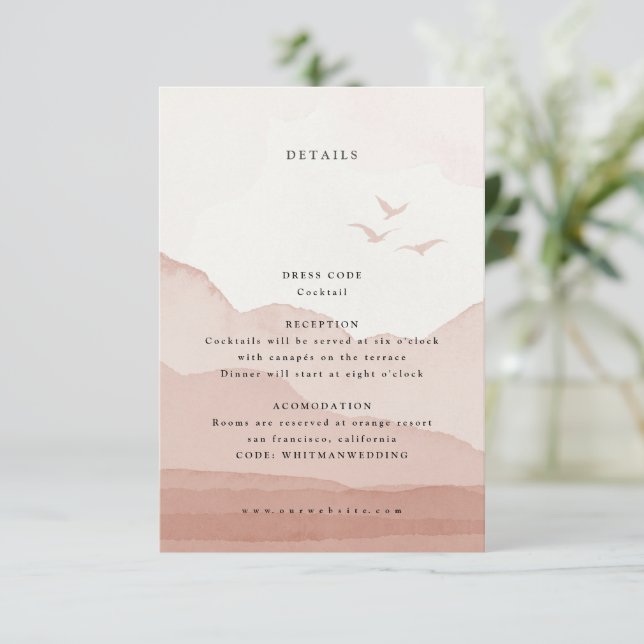 Tarjeta De Recepción Detalles de Boda Paisaje Cordillera Blush (Anverso de pie)