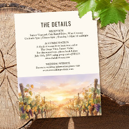 Tarjeta De Recepción Detalles de Boda Paisaje Viñedo Puesta de Sol