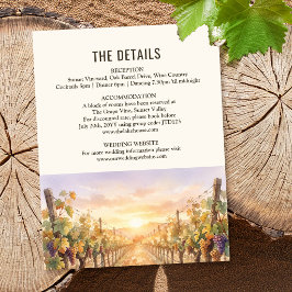 Tarjeta De Recepción Detalles de Boda Paisaje Viñedo Puesta de Sol