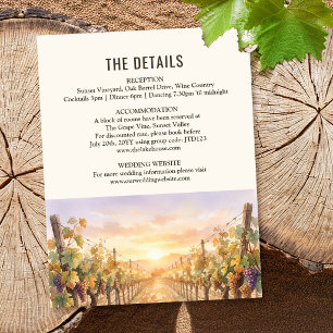 Tarjeta De Recepción Detalles de Boda Paisaje Viñedo Puesta de Sol