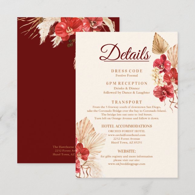 Tarjeta De Recepción Detalles de boda personalizados de otoño con orquí (Anverso / Reverso)