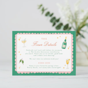 Tarjeta De Recepción Detalles de boda pintados a mano con encanto coque