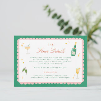 Tarjeta De Recepción Detalles de boda pintados a mano con encanto coque