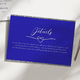 Tarjeta De Recepción Detalles de Boda Plata Chic y Azul Real
