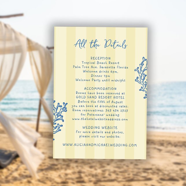 Tarjeta De Recepción Detalles de boda playera a rayas caprichosos retro (Subido por el creador)