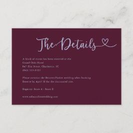 Tarjeta De Recepción Detalles de Boda Plum Heart con Letra Caprichosa