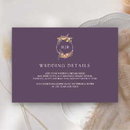 Tarjeta De Recepción Detalles de Boda Polvo Morado Cresta de Flor Silve