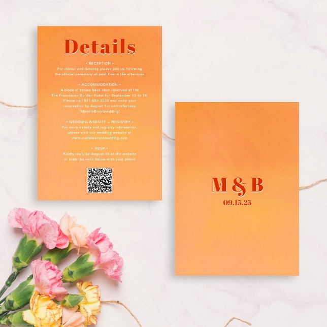 Tarjeta De Recepción Detalles de Boda QR Code Negrita Moderno Naranja A (Subido por el creador)
